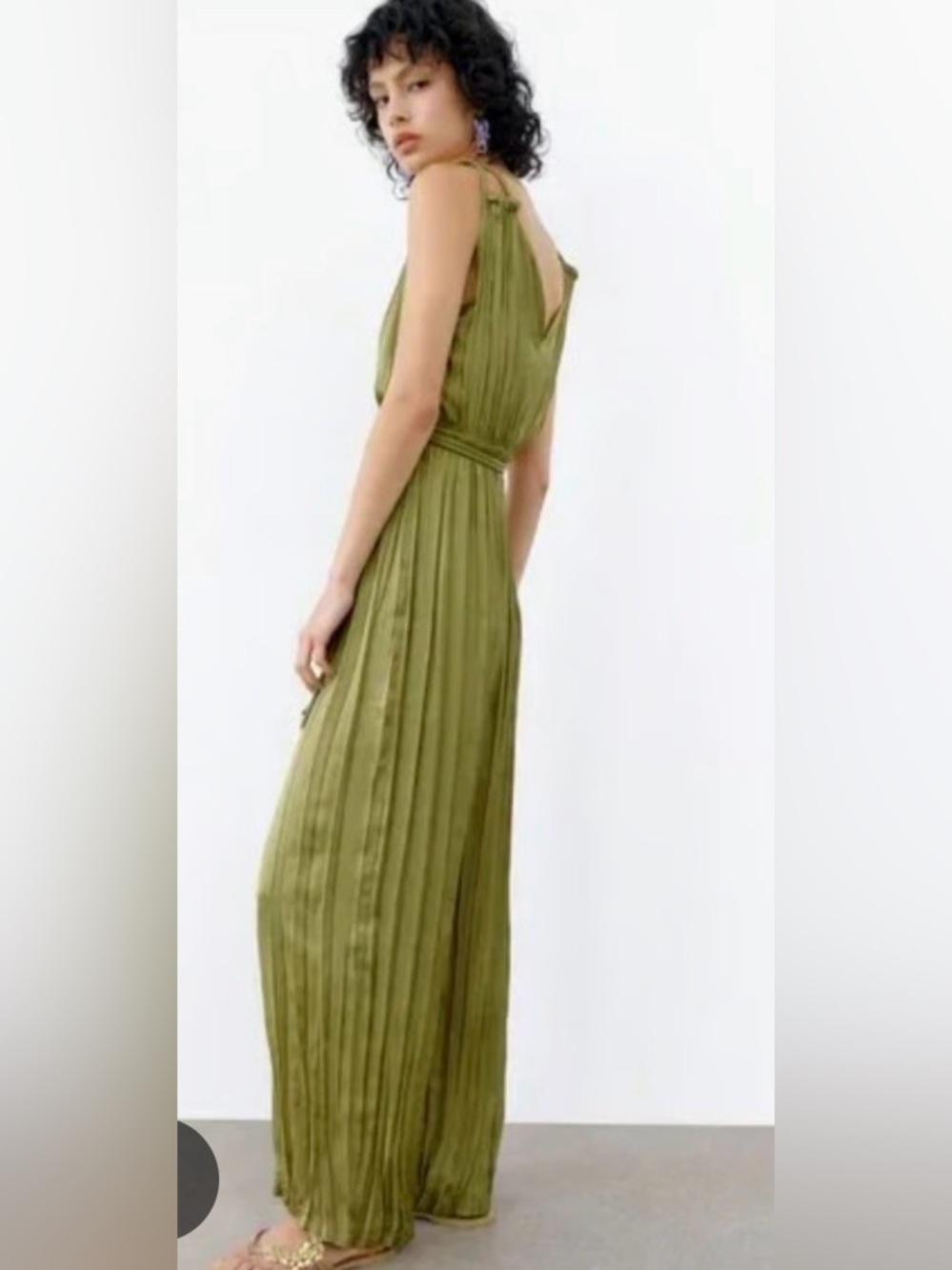 Zara Olive Green/Gold Pleated Jumpsuit